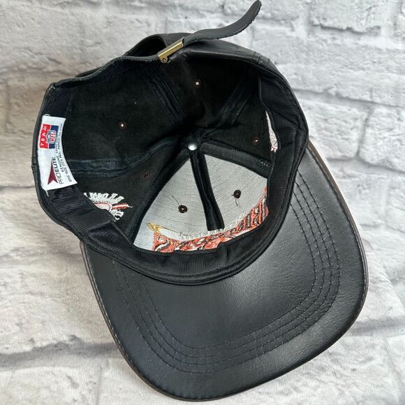 VTG NFL Cleveland Browns Embroidered Leather Cap Hat One-Size Adjustable Back - Picture 8 of 9